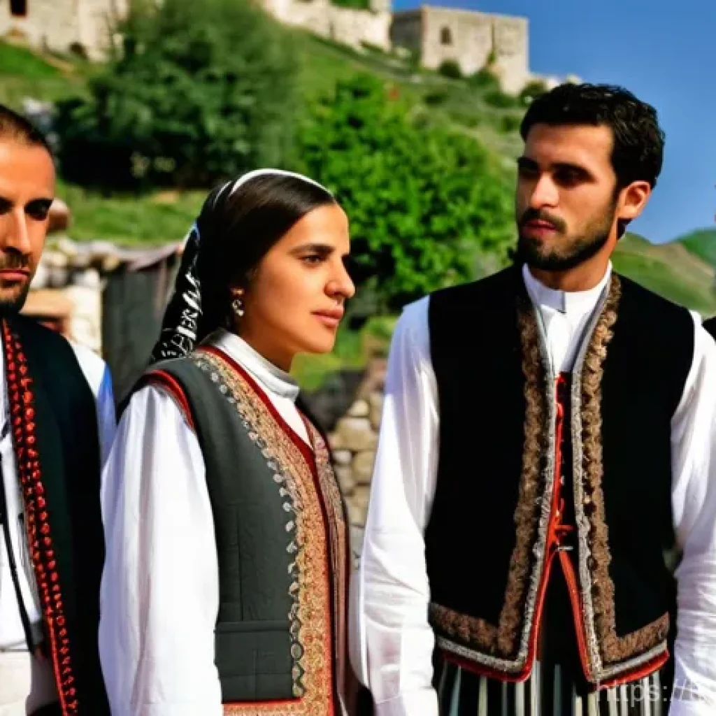 알바니아 음악 스타일 - **Prompt 1: Southern Albanian Polyphonic Harmony**
    "A group of five Albanian folk singers, three...